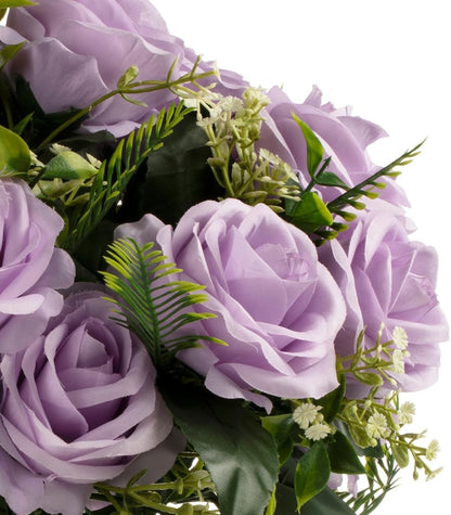 ENOVA FLORAL 18 Heads Silk Rose Artificial Flowers in Vase,Faux Rose Flowers Arrangement in Round Bowl Vase with Faux Water and River Rock for Table Decor Centerpieces (Lavender Purple)