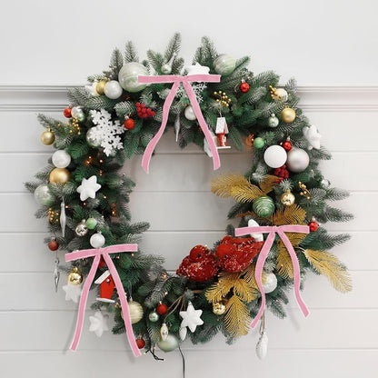 SIMISI RIBBON 24Pcs Pink Christmas Velvet Ribbon Bows Decorations Xmas Ornaments Vintage Decor for Tree, Wreath, Garland (3/8'' Width, 5 * 7 inch)