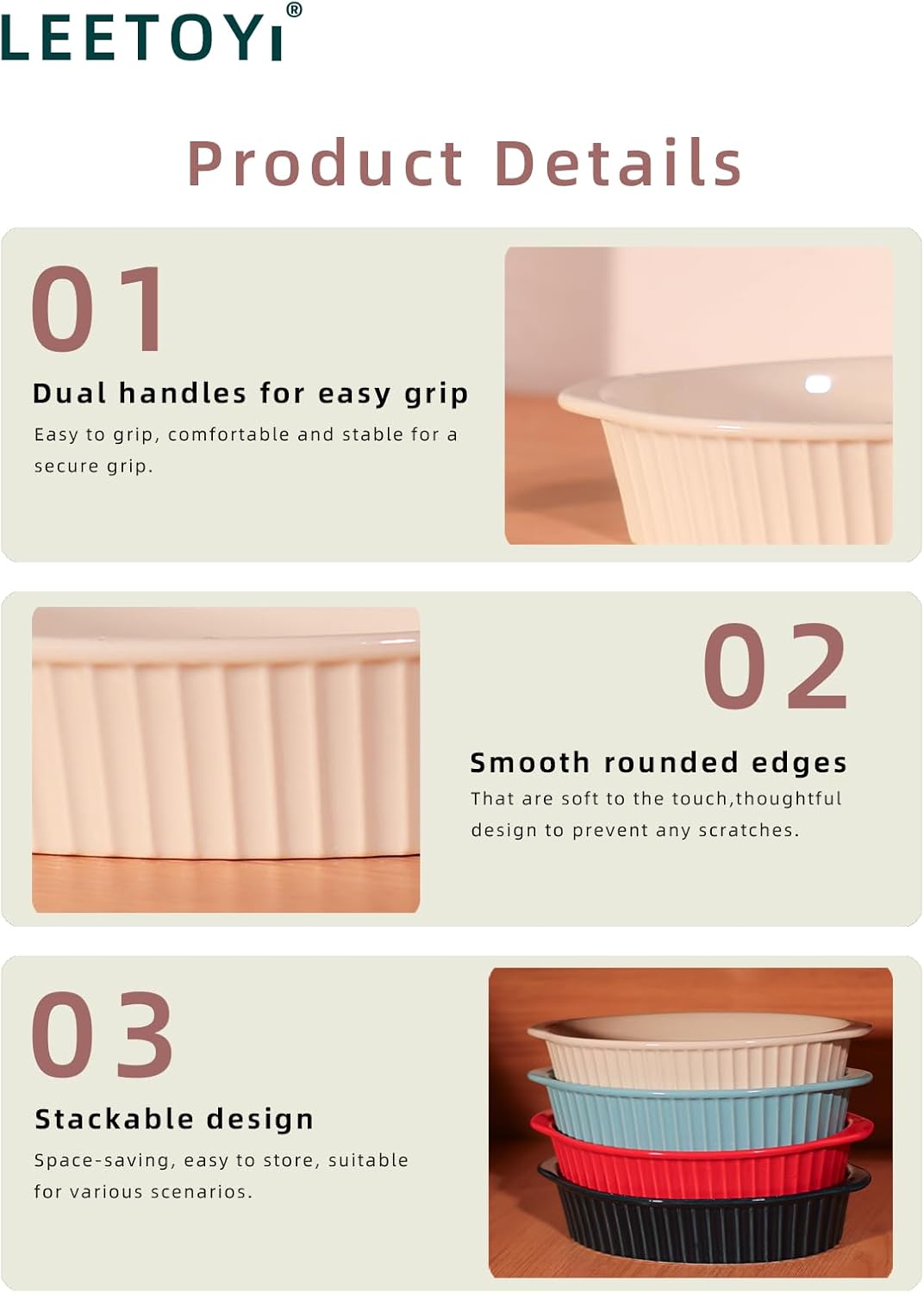 LEETOYI Porcelain Small Oval Au Gratin Pans,Set of 4 Baking Dish Set for 1 or 2 person servings, Bakeware with Double Handle for Kitchen and Home, Navy