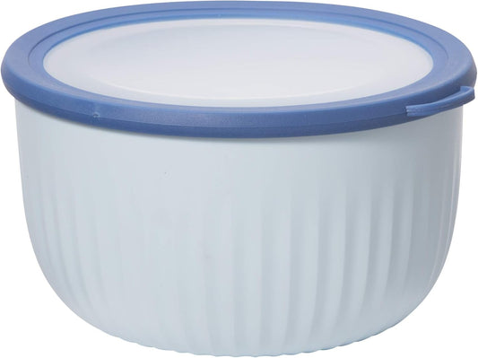 Oggi Prep, Store & Serve Plastic Bowl w/See-Thru Lid- Dishwasher, Microwave & Freezer Safe, (4 qt) Blue w/Dk Blue Lid