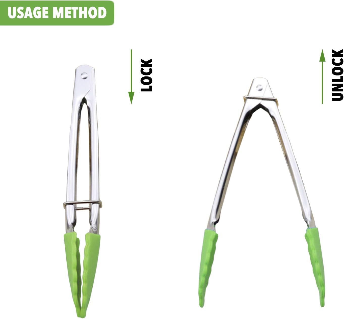 Mini Tongs with Silicone Tips 7 Inches Silicone Cooking Tongs, Set of 3 (Green)
