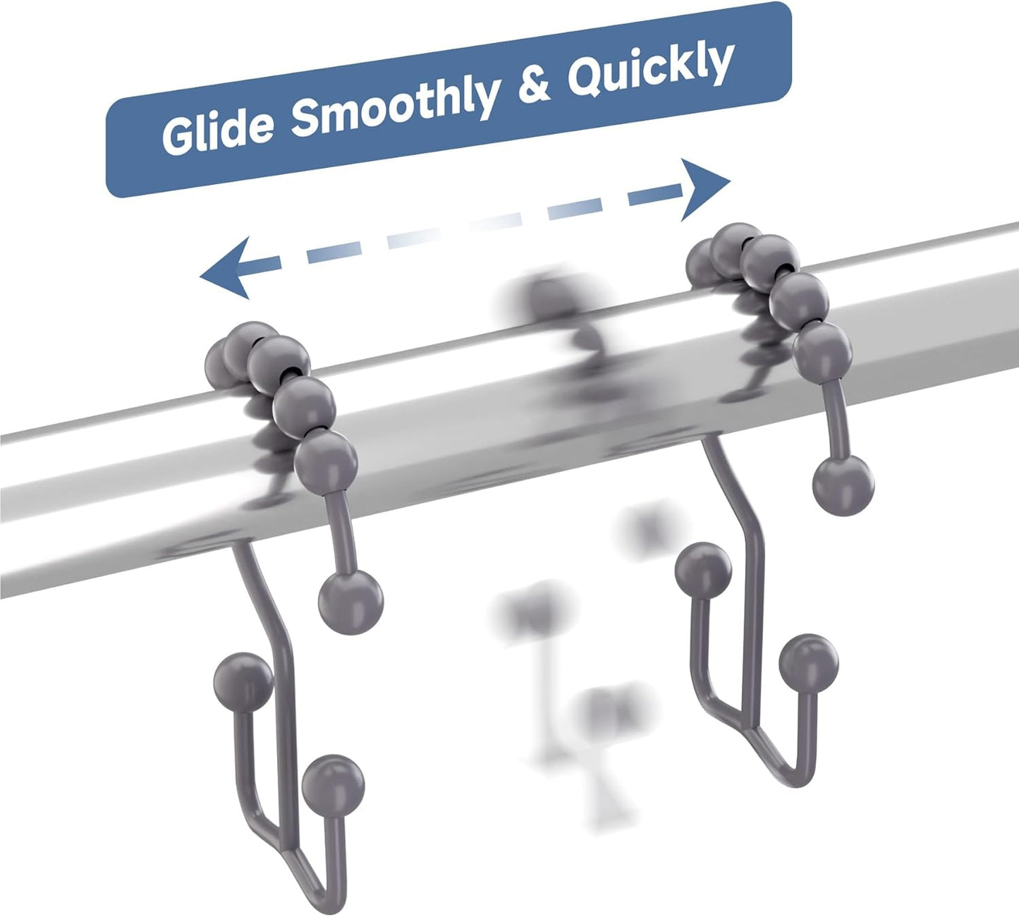 Titanker Shower Curtain Hooks Rings, Rust-Resistant Metal Double Glide Shower Hooks for Bathroom Shower Rods Curtains, Set of 12 Hooks - Neutral Gray