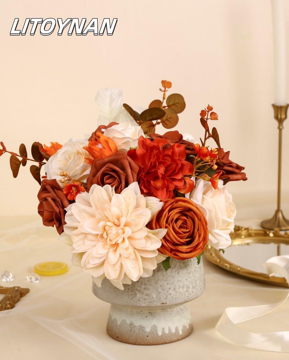 Artificial Flower Box Set Silk Flowers Rose Faux Flowers with Stems for DIY Bridal Wedding Bouquets Centerpieces Arrangements Table Decor Baby Shower Party Home Decor (Chic Terracotta Rust)