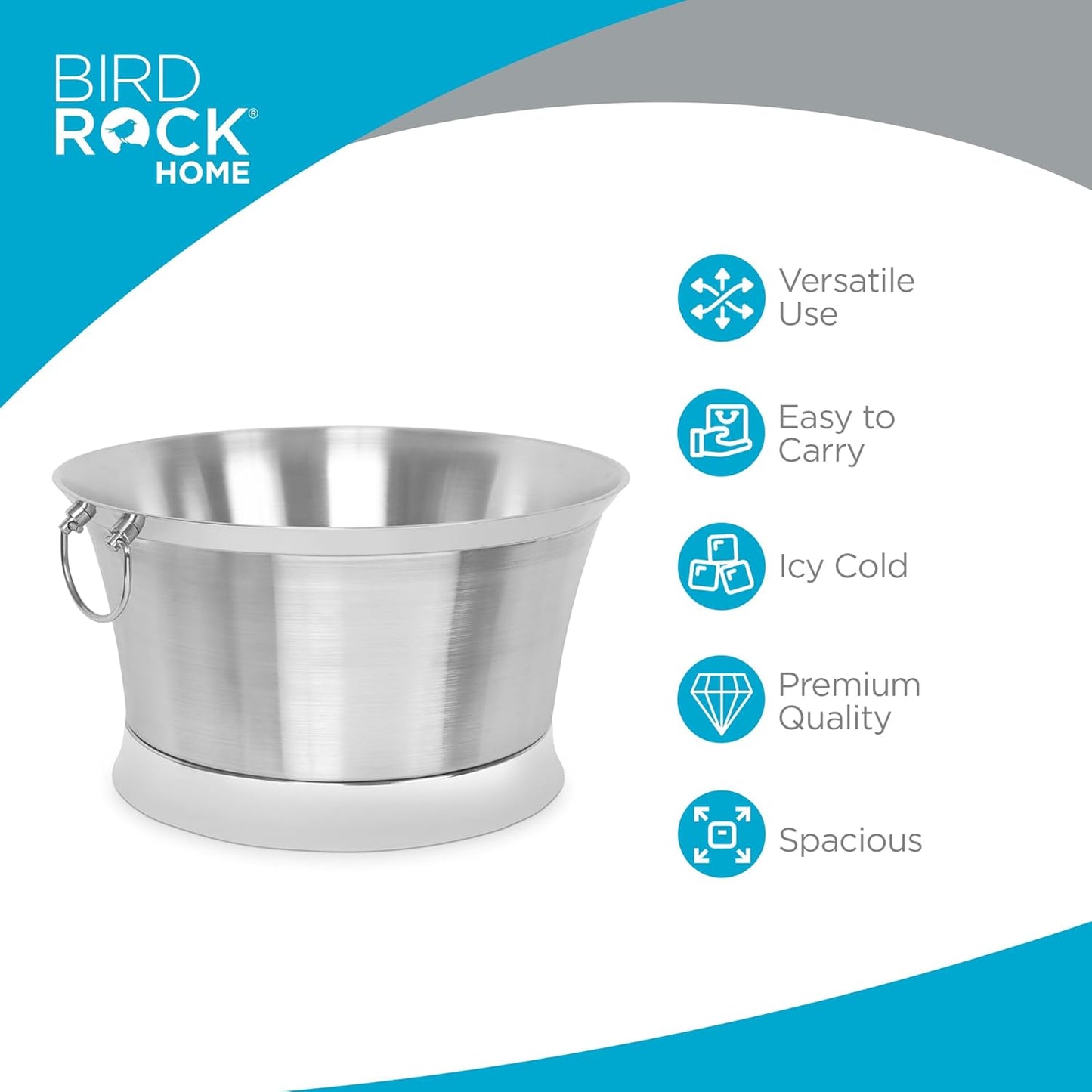 BIRDROCK HOME Double Wall Beverage Tub - Stainless Steel Ice Bucket, Metal Drink Cooler with Handles, for Parties & Events, Decorative Beverage Chiller - Large