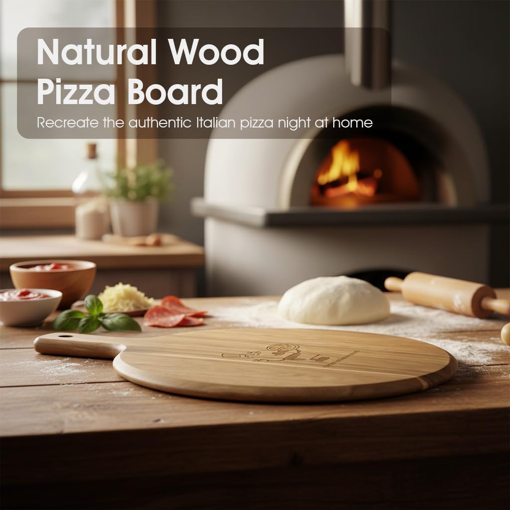 Acacia Wood Charcuterie & Pizza Board Set with Pizza Cutter – Premium Multi-Purpose Pizza Serving Board for Cheese, Bread, Fries, Appetizers – Rustic Cutting Board for Entertaining & Gift Giving