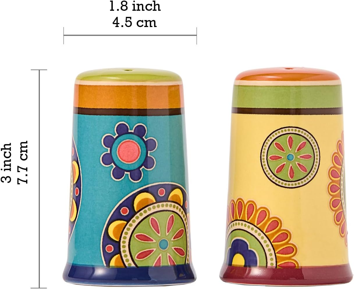 Bico Tunisian Ceramic Salt & Pepper Shaker Set, for Kitchen or Decor, Dishwasher Safe