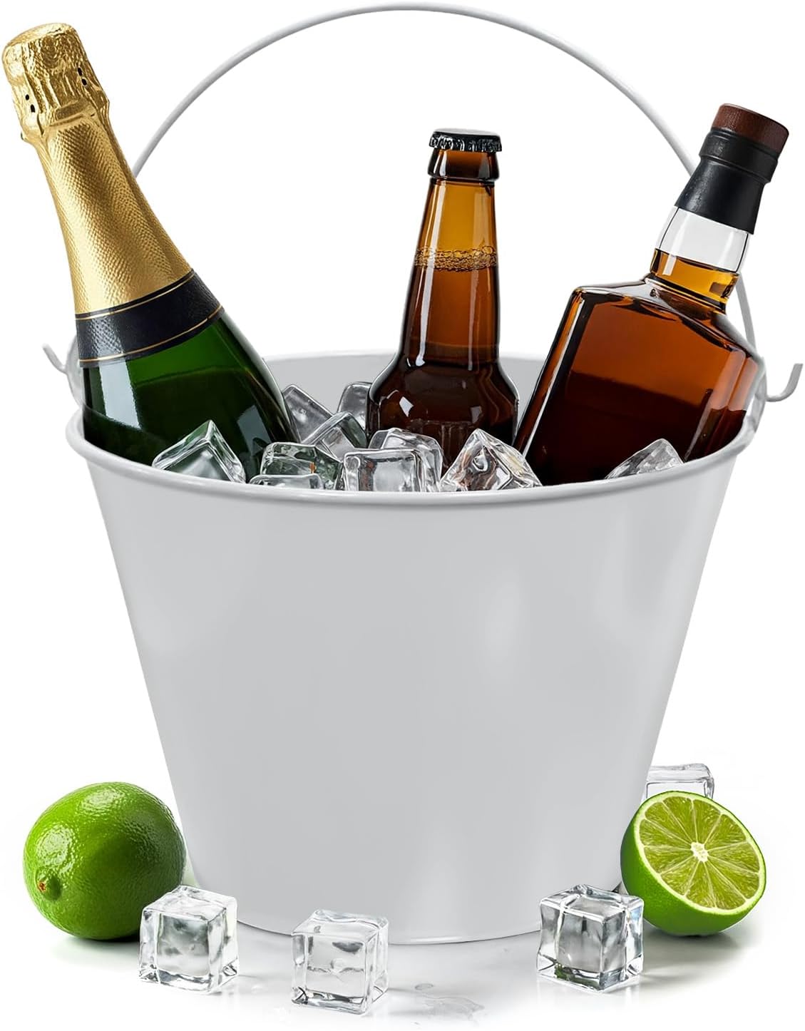 PLEXON Galvanized Metal Ice Bucket for Parties Coctail Bar Restaurant - Drink Beer Champagne Metal Pail Bucket with Handle, Beverage Chiller Cooler Small 1.3 Gallon,Gray