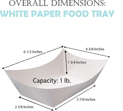 Angel's Peel Lounge White Paper Food Tray- Grease-Resistant and Microwavable- Heavy Duty Paper Trays Great for Tacos, Nachos, Fries, BBQ's, Picnics, Carnivals and Parties (1 lb) Pack of 100