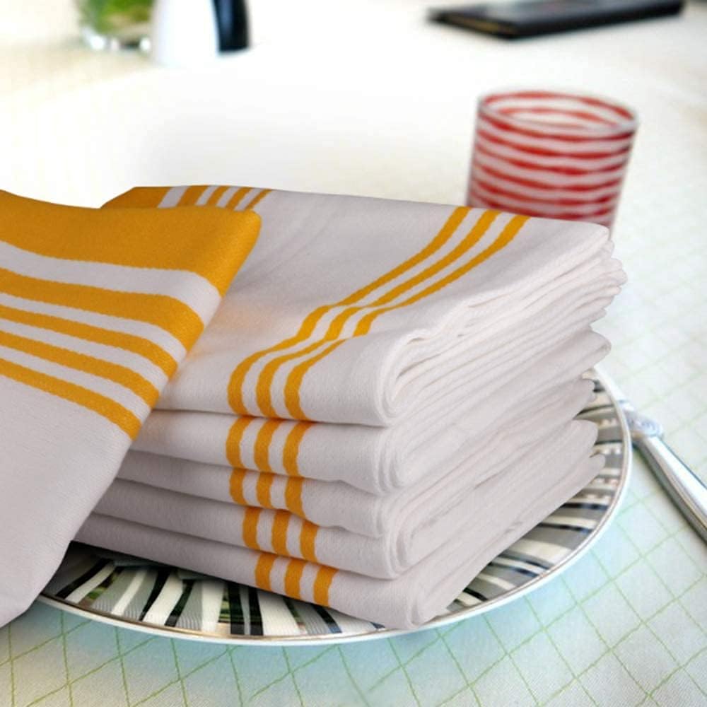 Urban Villa DinnerNapkins Trendy Stripes Cloth Napkins Set of 12 Yellow/White Color Dinner Napkins 20x20 Inches 100% Cotton Dinner Napkins Over Sized Cloth Napkins with Mitered Corners DinnerNapkins