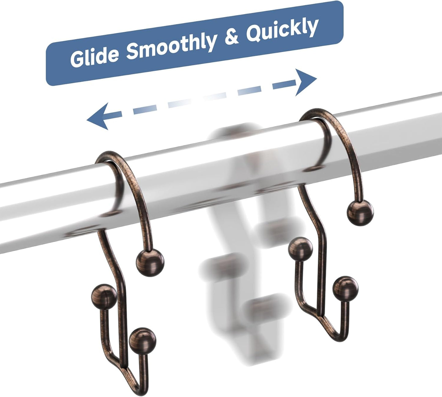 Titanker Shower Curtain Hooks Bronze, Minimalist Simple Double Glide Shower Curtain Rings, Rust Proof Metal Shower Hooks Rings for Bathroom Shower Rods Curtains, Set of 12 Hooks