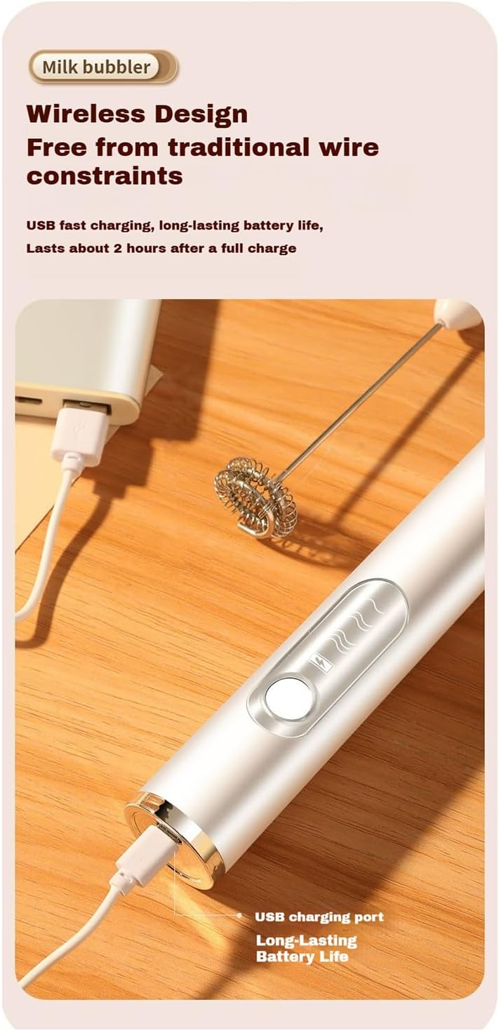 YooHooPo rechargeable milk frother handheld - 3-speed wireless electric whisk for coffee,milk & cream,usb charging