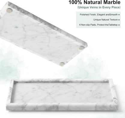 Luxury Natural Small Marble Tray for Bathroom Vanity and Kitchen Sink, Stone Countertop Organizer for Soap Dispenser, Jewelry, Perfume, Candle, Ring, Home Decor, Non-Resin Non-Ceramic