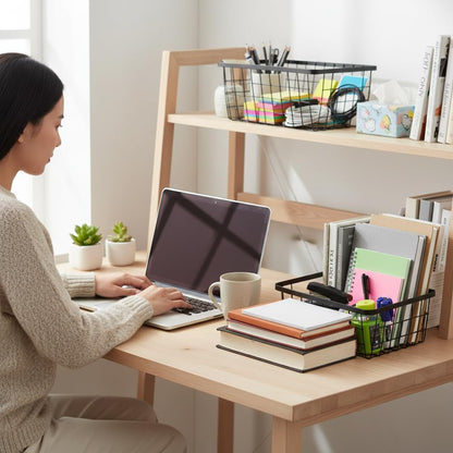 Kitchen Metal Wire Baskets with Handles Food Storage Organizer, Household Refrigerator for Cabinets,Pantry,Bathroom,Black,2 Pack