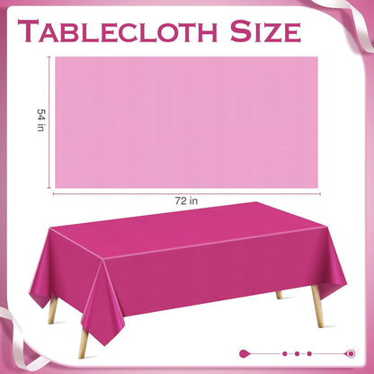 4 Pieces Pink Series Rectangle Tablecloth, 54x72 Solid Color Waterproof & Spillproof Disposable Plastic Table Cover, Durable Party Tablecloth for Dining, Buffet, Picnic, Outdoor Events