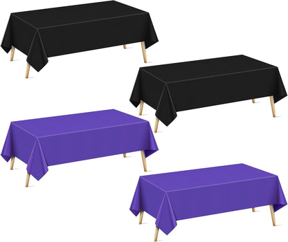 4 Pieces Purple & Black Series Rectangle Tablecloth, 54x72" Solid Color Waterproof & Spillproof Disposable Plastic Table Cover, Durable Party Tablecloth for Dining, Buffet, Picnic, Outdoor Events