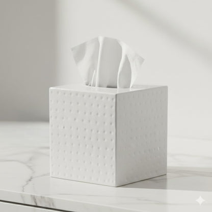 Monarch Abode Tissue Box Cover Square – Hand Hammered White Metal Tissue Holder Box for Bathroom Accessory, Aesthetic Decorative Facial Napkin Cube for Modern Home Decor