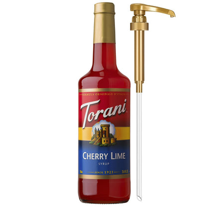 Torani Cherry Lime Syrup for Drinks, Flavoring for Iced Tea, Lemonade, Sodas, and Cocktails, Glass Bottle with Pump Included, 25.4 Fl Oz