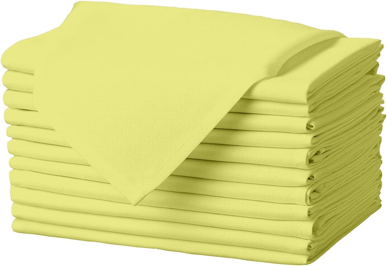Gee Di Moda Cloth Napkins - 17 x 17 Inch Yellow Dinner Napkins - Set of 12 Soft & Absorbent Washable Fabric Cloth Table Napkins with Hemmed Edges for Hotel Restaurant, Holiday Parties & Wedding