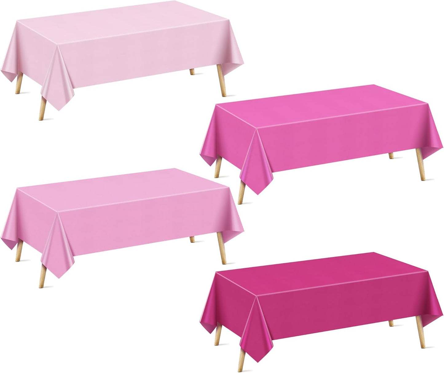 4 Pieces Pink Series Rectangle Tablecloth, 54x72 Solid Color Waterproof & Spillproof Disposable Plastic Table Cover, Durable Party Tablecloth for Dining, Buffet, Picnic, Outdoor Events