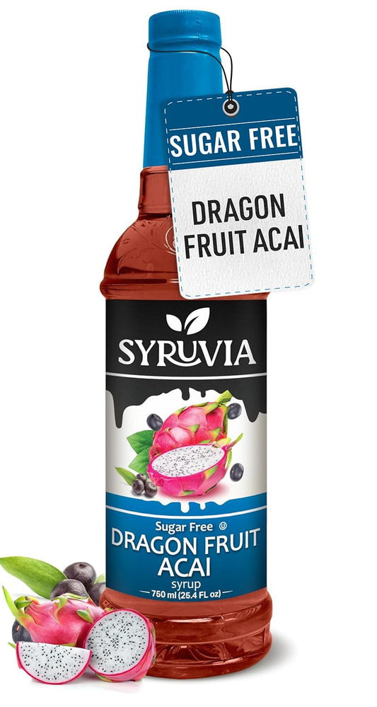Syruvia Sugar-Free Dragon Fruit Acai Syrup, Flavored Syrup for Drinks, Cocktails, Lemonades, Iced Teas, and Desserts – 25.4 fl oz