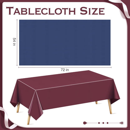 6 Pieces Dark Series Rectangle Tablecloth, 54x72 Solid Color Waterproof & Spillproof Disposable Plastic Table Cover, Durable Party Tablecloth for Dining, Buffet, Picnic, Outdoor Events