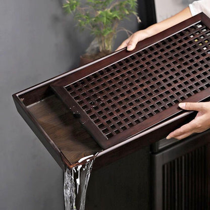 X-Large 19 Inch Bamboo Chinese Gongfu Tea Ceremony Tray with Drain Drainage Tea Box with Water Storage for Kungfu Kung fu Tea Set