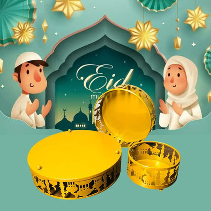 3PCS Ramadan Decoration Ramadan Trays, Ramadan Decor Metal Moon Ramadan Tray Set Eid Mubarak Plates Food Storage Containers Round Dinner Plate for Eid and Eid Al-adha Ramadan Activity Party Favor