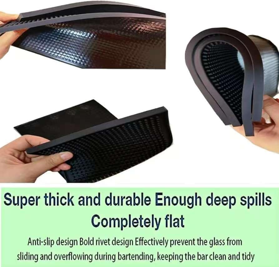 WANGCHAO Bar Mats Set of 4 Nonslip Flexible Rubber Black Bar Service Spill Mat Barber Mats Dish Drying Mat (24" x 3"+18" x 12"+12" x 3"+12" x 6")