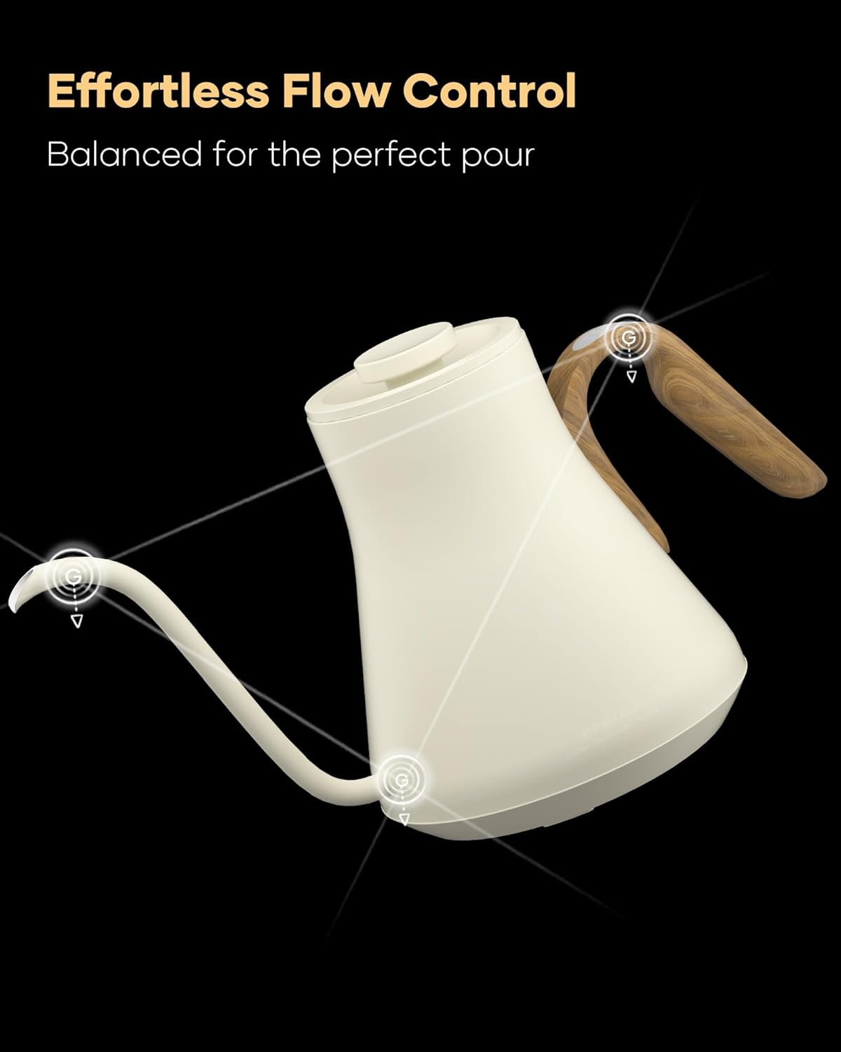 Cocinare FLOW B9 Gooseneck Electric Kettle, Precise Temperature Control for Pour-Over Coffee & Tea Brewing, Stainless Steel Interior, Rapid Heating for Boiling Water 0.9L (Morandi White)