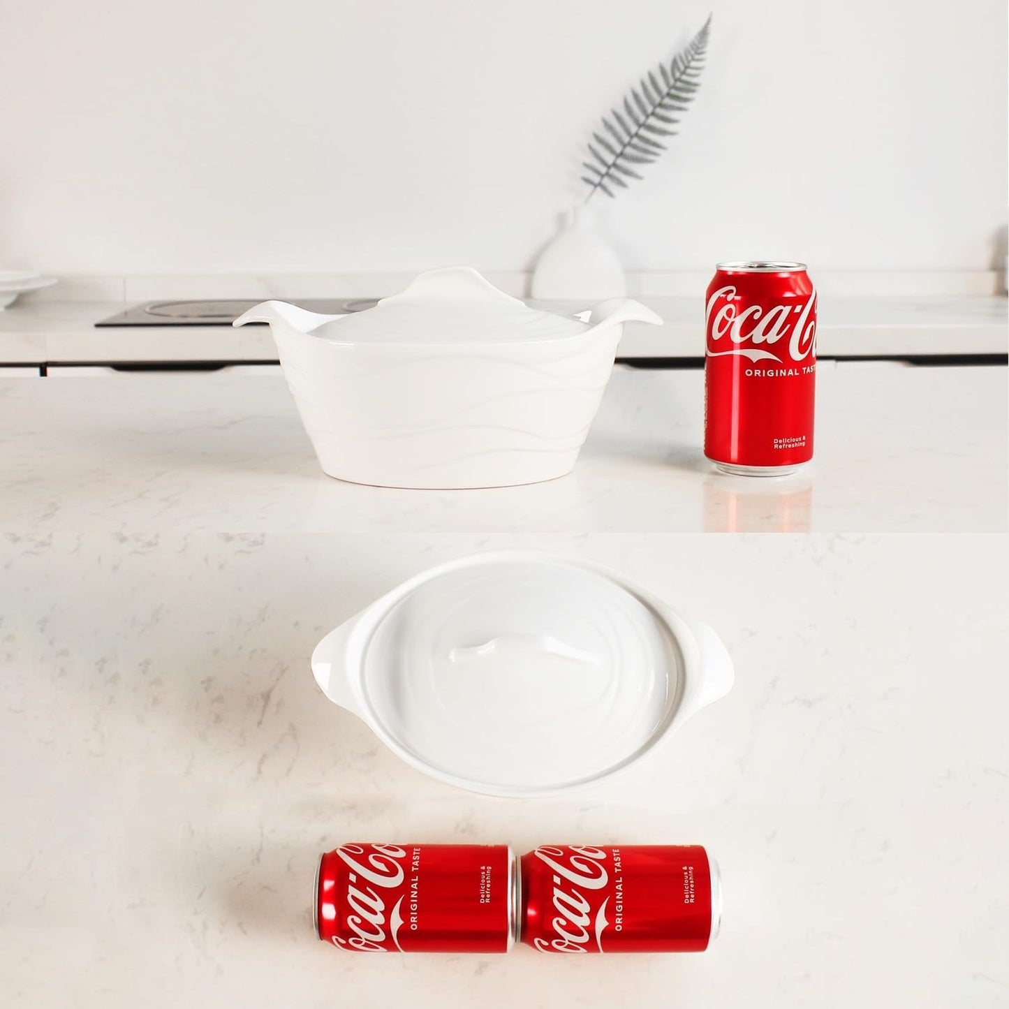 8" x 6" Ceramic Casserole Dish with Lids 31 Oz White French Soup Tureen Bakeware Set with Handle - 10 IN, Chip and Crack Resistant Baking Dish, Microwave, Dishwasher, Oven, Fridge Safe