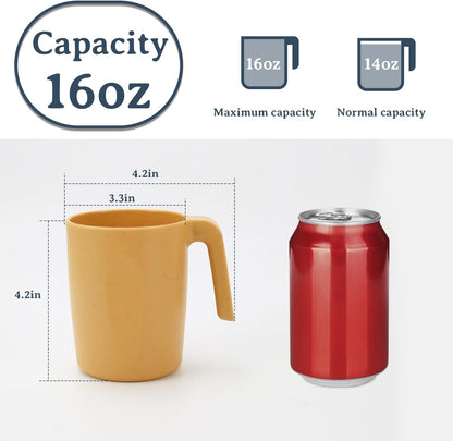 Wrova 16oz Wheat Straw Cups with handles set of 6-Plastic Cups Reusable-Unbreakable Kids Mugs-Dishwasher Safe & Microwave Safe-Ideal Mugs for Tea,Coffee,Camping,RV-Banana Yellow