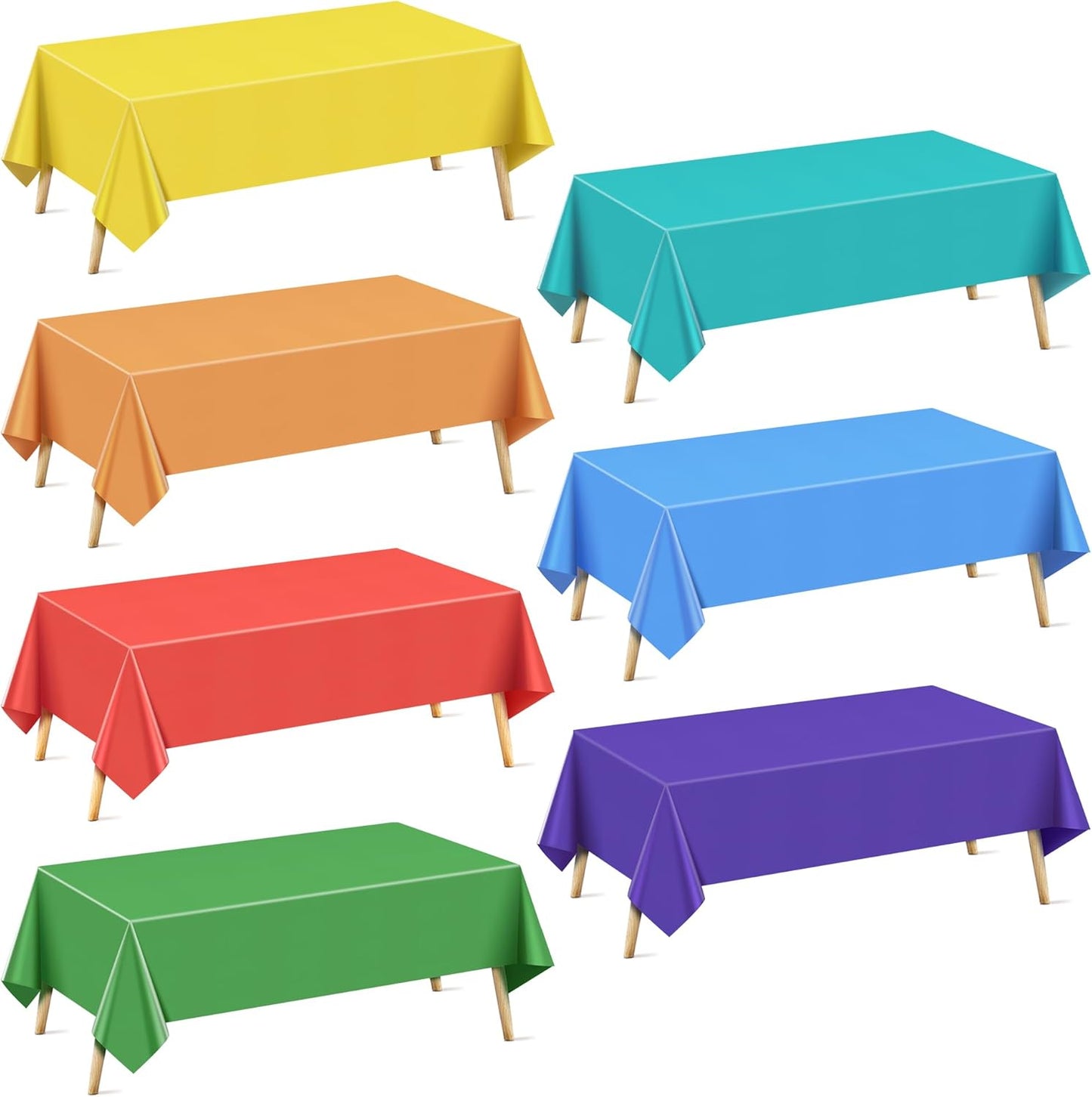 7 Pieces Rainbow Series Rectangle Tablecloth, 54x72" Solid Color Waterproof & Spillproof Disposable Plastic Table Cover, Durable Party Tablecloth for Dining, Buffet, Picnic, Outdoor Events