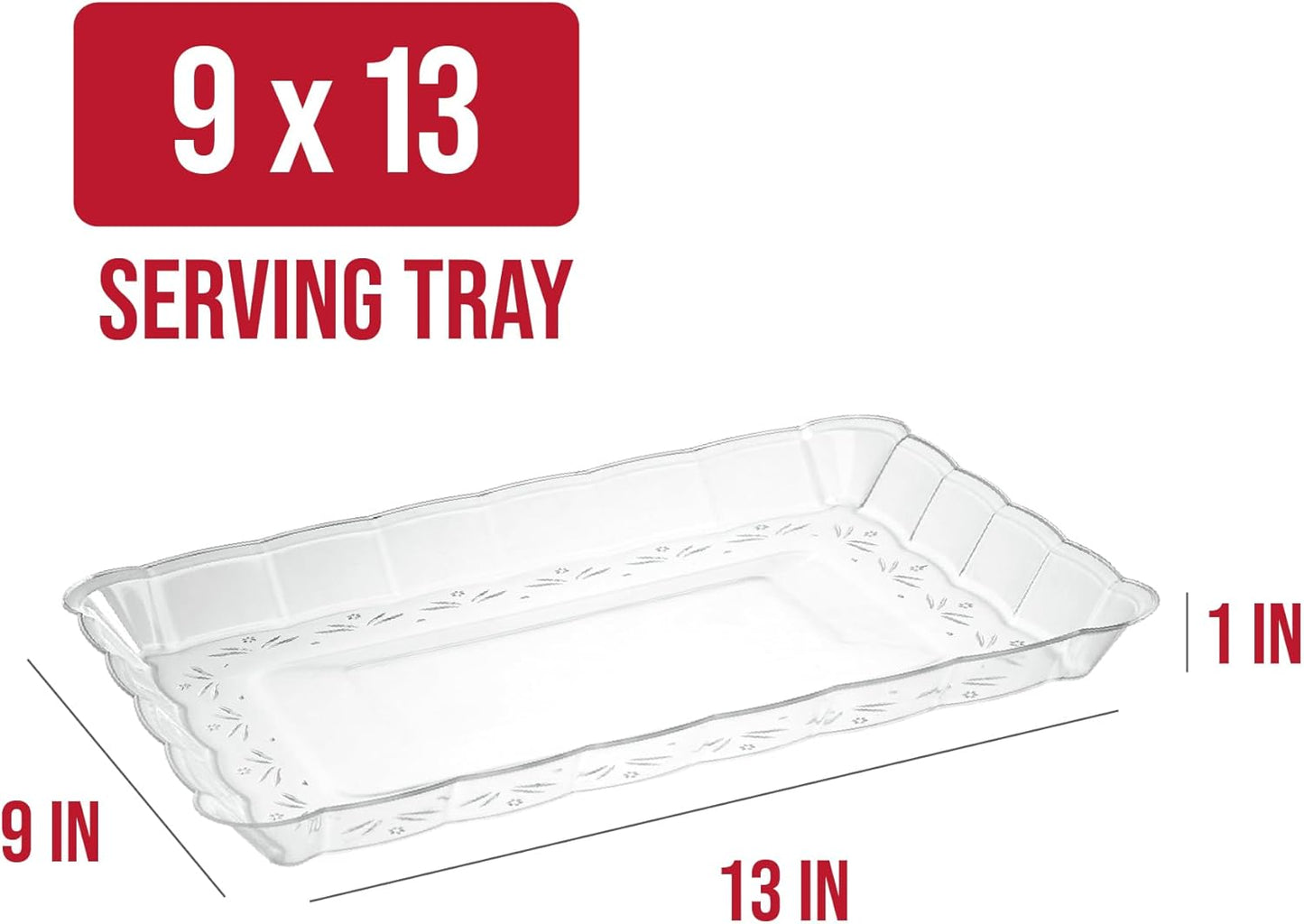 Plasticpro Plastic Serving Trays - Serving Platters Rectangle 9X13 Disposable Party Dish Includes 12