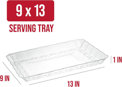 Plasticpro Plastic Serving Trays - Serving Platters Rectangle 9X13 Disposable Party Dish Includes 12