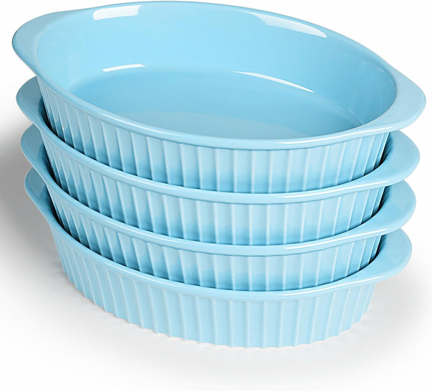 LEETOYI Porcelain Small Oval Au Gratin Pans,Set of 4 Baking Dish Set for 1 or 2 person servings, Bakeware with Double Handle for Kitchen and Home, Turquoise