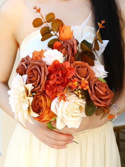 Artificial Flower Box Set Silk Flowers Rose Faux Flowers with Stems for DIY Bridal Wedding Bouquets Centerpieces Arrangements Table Decor Baby Shower Party Home Decor (Chic Terracotta Rust)