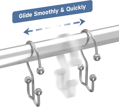 Titanker Shower Curtain Hooks Chrome, Minimalist Simple Double Glide Shower Curtain Rings, Rust Proof Metal Shower Hooks Rings for Bathroom Shower Rods Curtains, Set of 12 Hooks