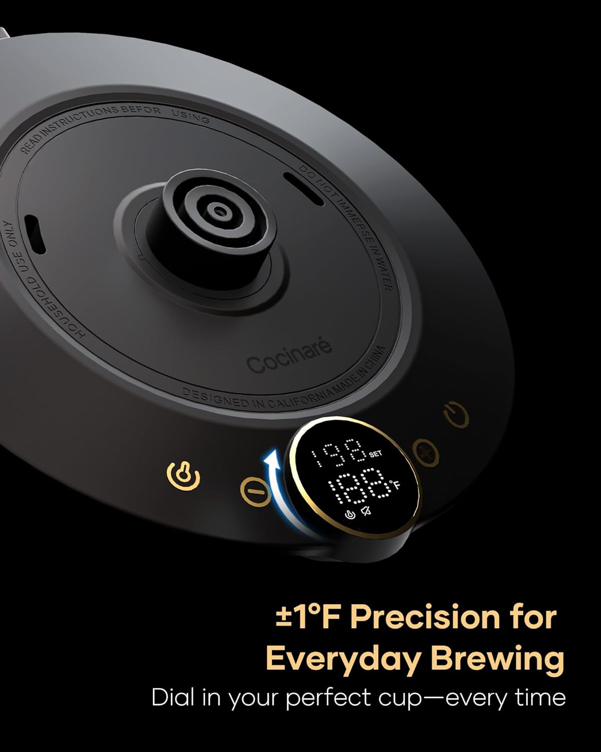 Cocinare FLOW B9 Gooseneck Electric Kettle, Precise Temperature Control for Pour-Over Coffee & Tea Brewing, Stainless Steel Interior, Rapid Heating for Boiling Water, 1500W/0.9L (Matte Black)