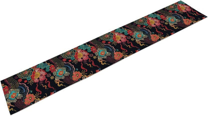 Chinese Embroidery Printing Table Runner, Floral Colorful Abstract Peony Table Runner for Bedroom Living Room Kitchen Home, 13x90 Inch
