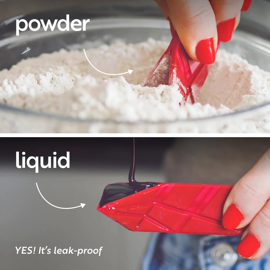 POLYGONS - Original Flat 3-in-1 Folding Measuring Spoons | 2 Spoons fold into 6 Sizes | Magnetic | DuraBend Tech lasts 100k+ folds | LeakProof for Wet & Dry | Gift Packaging | Baking/Cooking (Black)