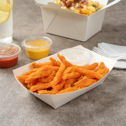 Restaurantware-Bio Tek 1/2 Pound Food Boats, 50 Disposable Paper Food Trays - Heavy-Duty, Greaseproof, White Paper Boats, For Snacks, Appetizers, Or Treats, Use At Parties Or Carnivals