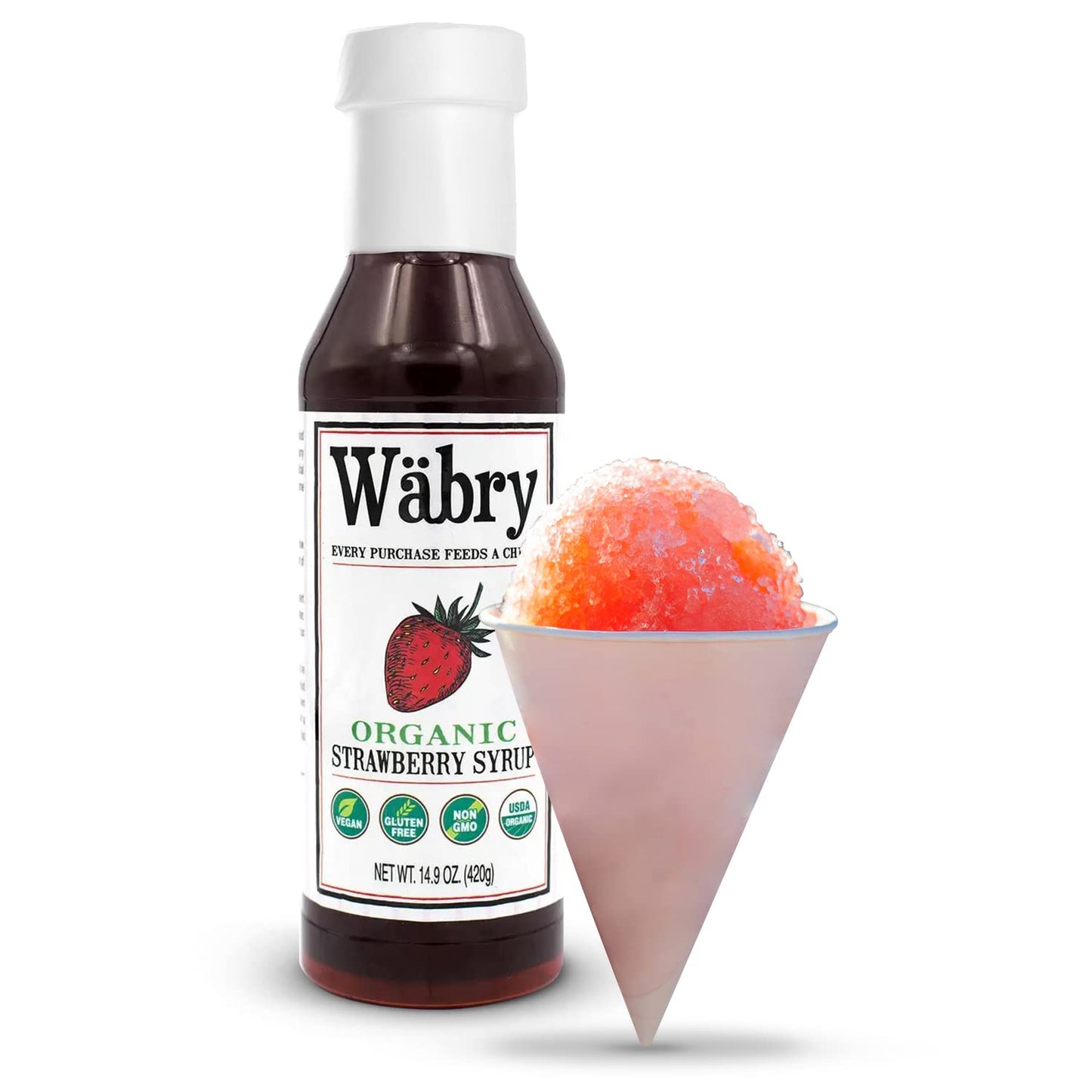 Wäbry Organic Strawberry Syrup – 14.9oz (420g), Natural Fruit Syrups for Drinks, Coffee, Shaved Ice and Ice cream, Vegan, Non-GMO, Gluten-Free Snow Cone Syrup – BPA-Free Plastic Bottle