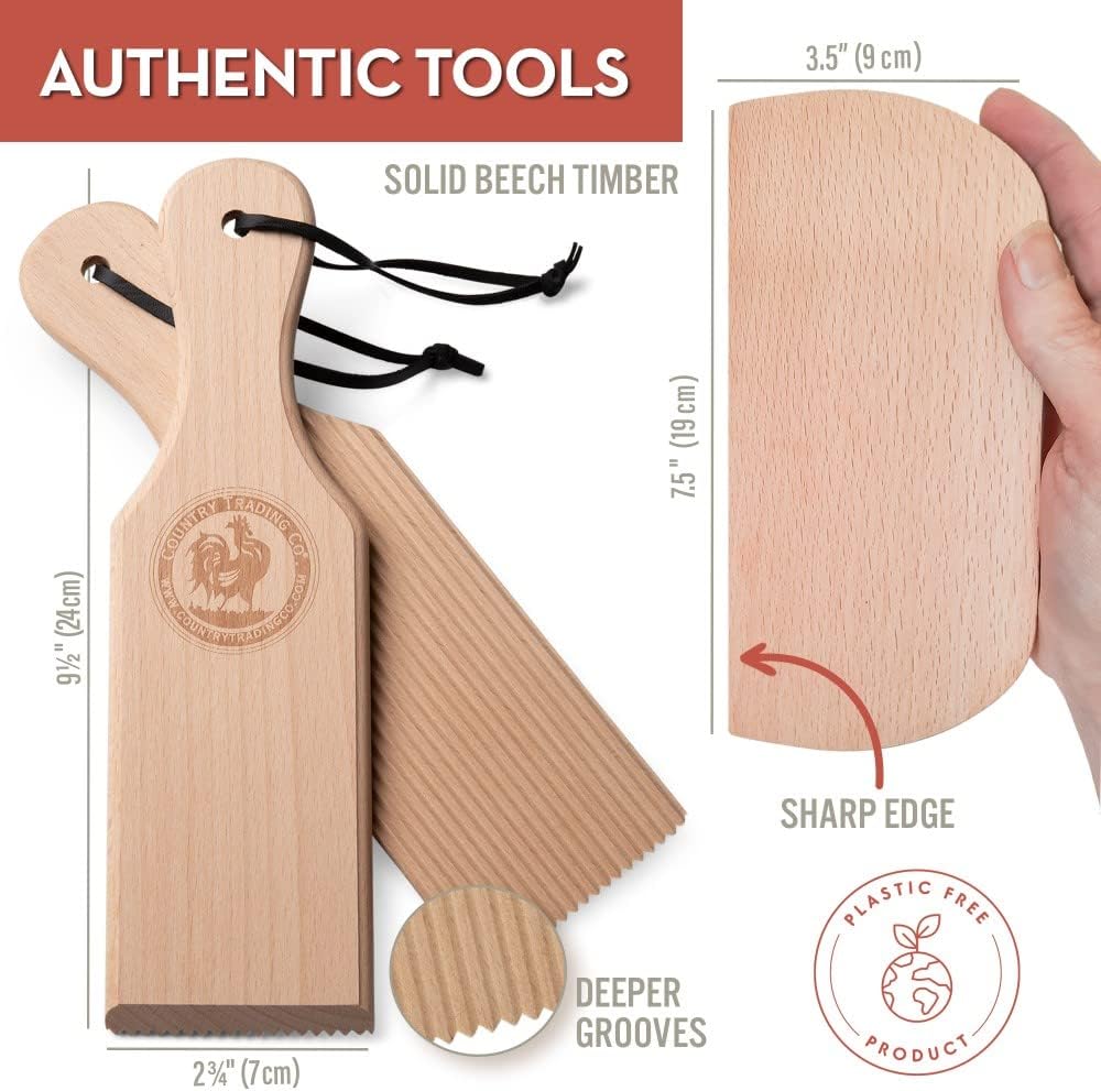 Gnocchi Board and Butter Paddles Kit with Recipe Book | Pasta Maker Gift for Cooks | Be an Expert Butter Churner and Gnocchi Maker with this Wooden Pasta Tools Set