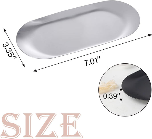 IBWell 2 pcs Silver Decorative Serving Tray for Bathroom, Small Jewelry Tray, Long Tray, Silver Jewelry Tray, Jewelry Bowl Dish Decorative Bathroom Tray – 7”