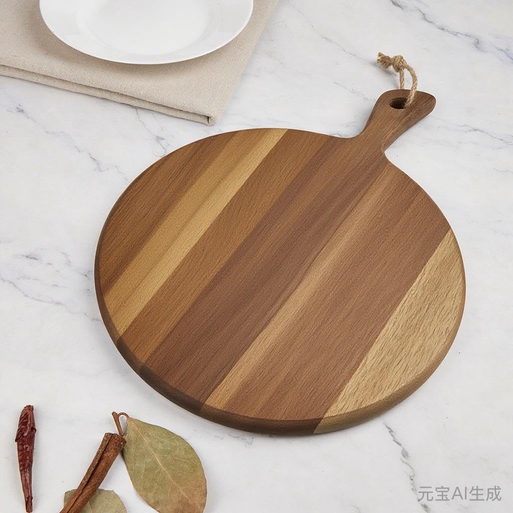 Acacia Wood Cutting Board Round, 16" × 12" × .78" Wooden Chopping Board Round Cutting Boards for Kitchen Charcuterie Board Paddle Carving Butter Serving Tray for Cheese Meat Fruit Pizza Bread