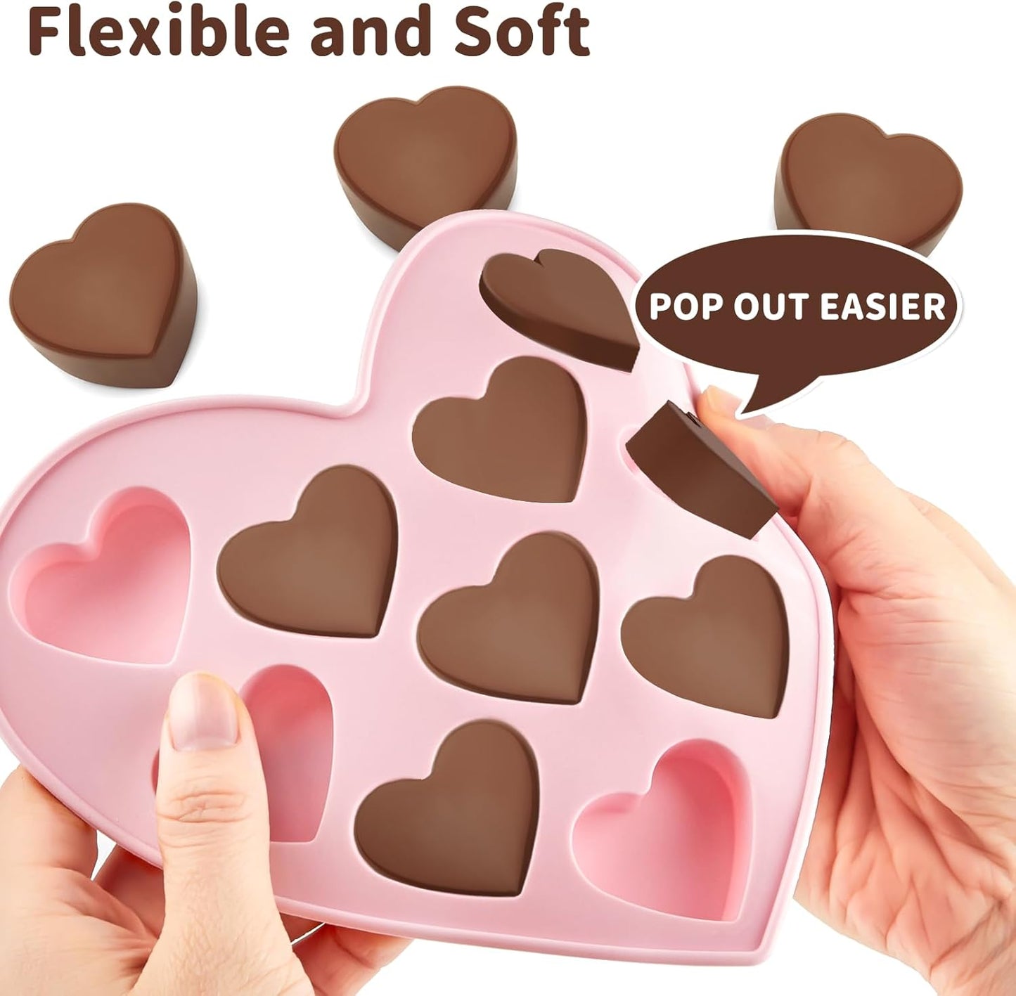 JOERSH 4 Pieces Heart Silicone Molds, Heart Shape Chocolate Candy Molds Non Stick Baking Molds for Valentine's Day Chocolate, Pudding, Cake, Candy, Jelly, Soap