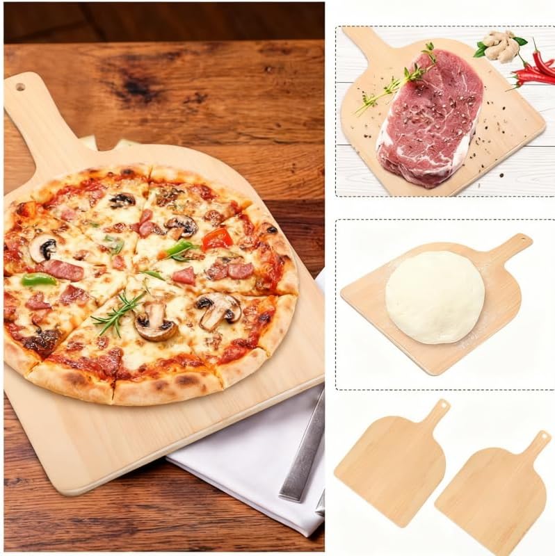 Wooden Pizza Peel, 4 Pack Pizza Serving Board with Handle for Baking, Cutting, Serving Pizza & Bread in Kitchen