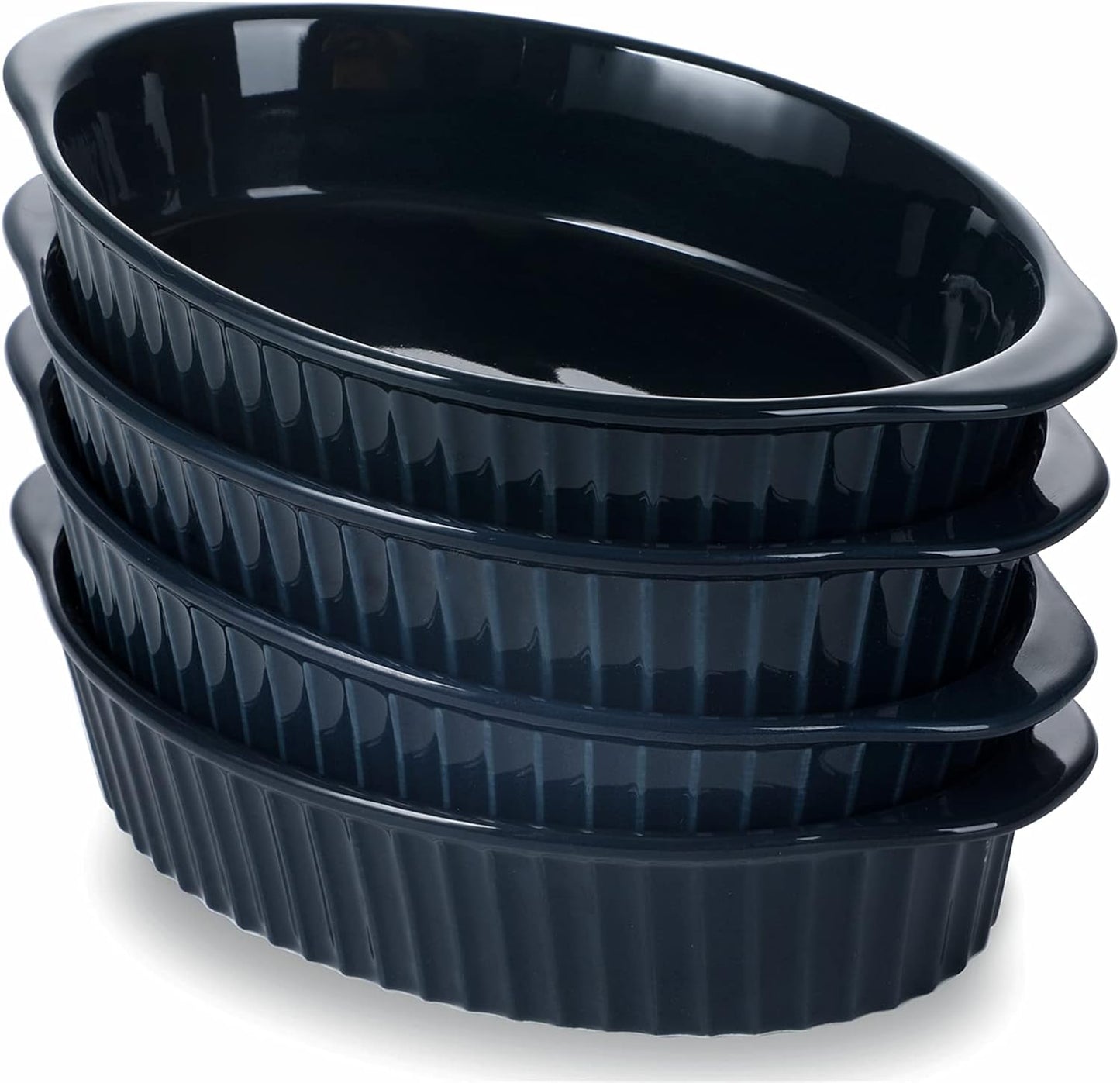 LEETOYI Porcelain Small Oval Au Gratin Pans,Set of 4 Baking Dish Set for 1 or 2 person servings, Bakeware with Double Handle for Kitchen and Home, Navy