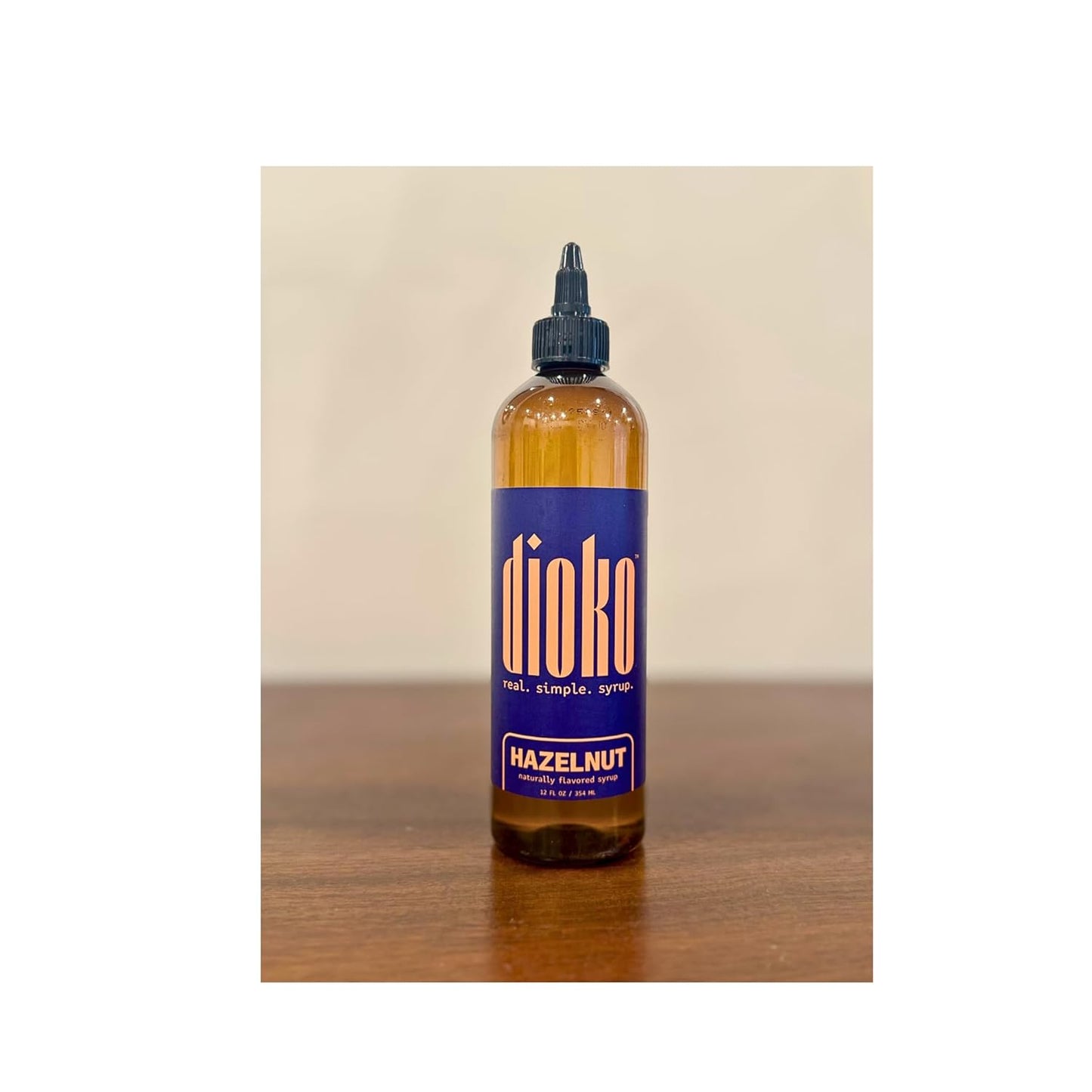 Dioko Simple Syrup, 12 fl. oz Premium Coffee & Dessert Syrup with Easy Pour Spout | No Artificial Dyes or Colors | Perfect for Lattes, Iced Coffee, Cocktails, Pancakes & More (Hazelnut)