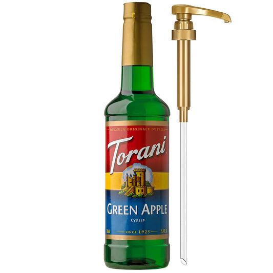 Torani Green Apple Syrup for Drinks, Flavoring for Sodas and Cocktails, Pump Included, 25.4 Oz
